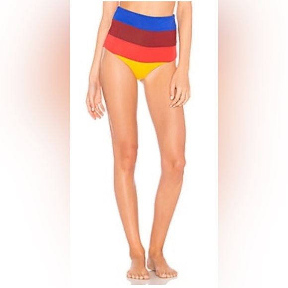 NEW Mara Hoffman Lydia Orange Multi Colorblock High Waist Bikini Bottom Size XS - Picture 1 of 5
